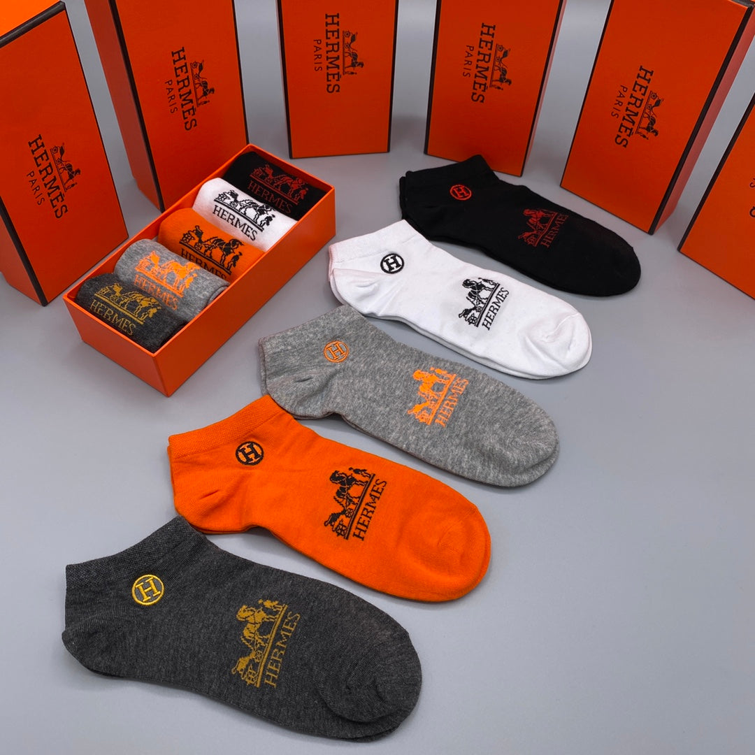 Hermes 200-needle combed cotton Horse Graphics Ankle Socks - 5-Pair Set