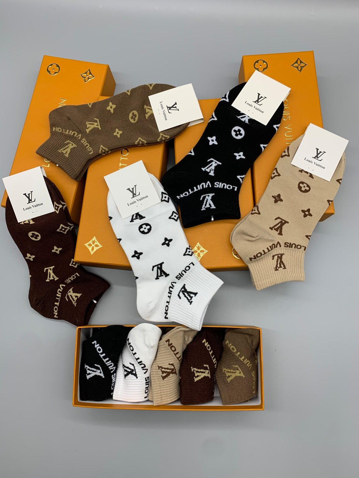 Louis Vuitton Monogram-Style Motifs No-Show Socks