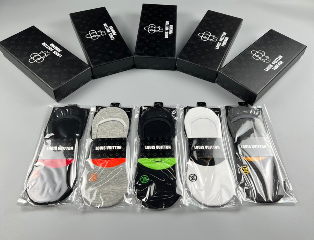 Louis Vuitton Colourful Contrast Accents No-Show Socks - 5-Pair Set