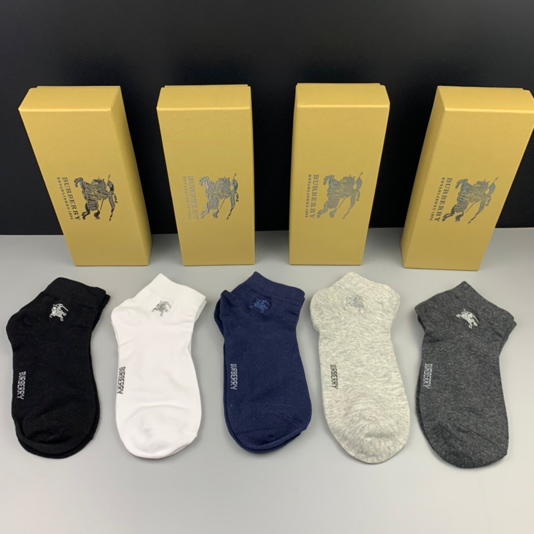 Burberry Cotton Small Horse Motifs No-Show Socks - 5-Pair Set