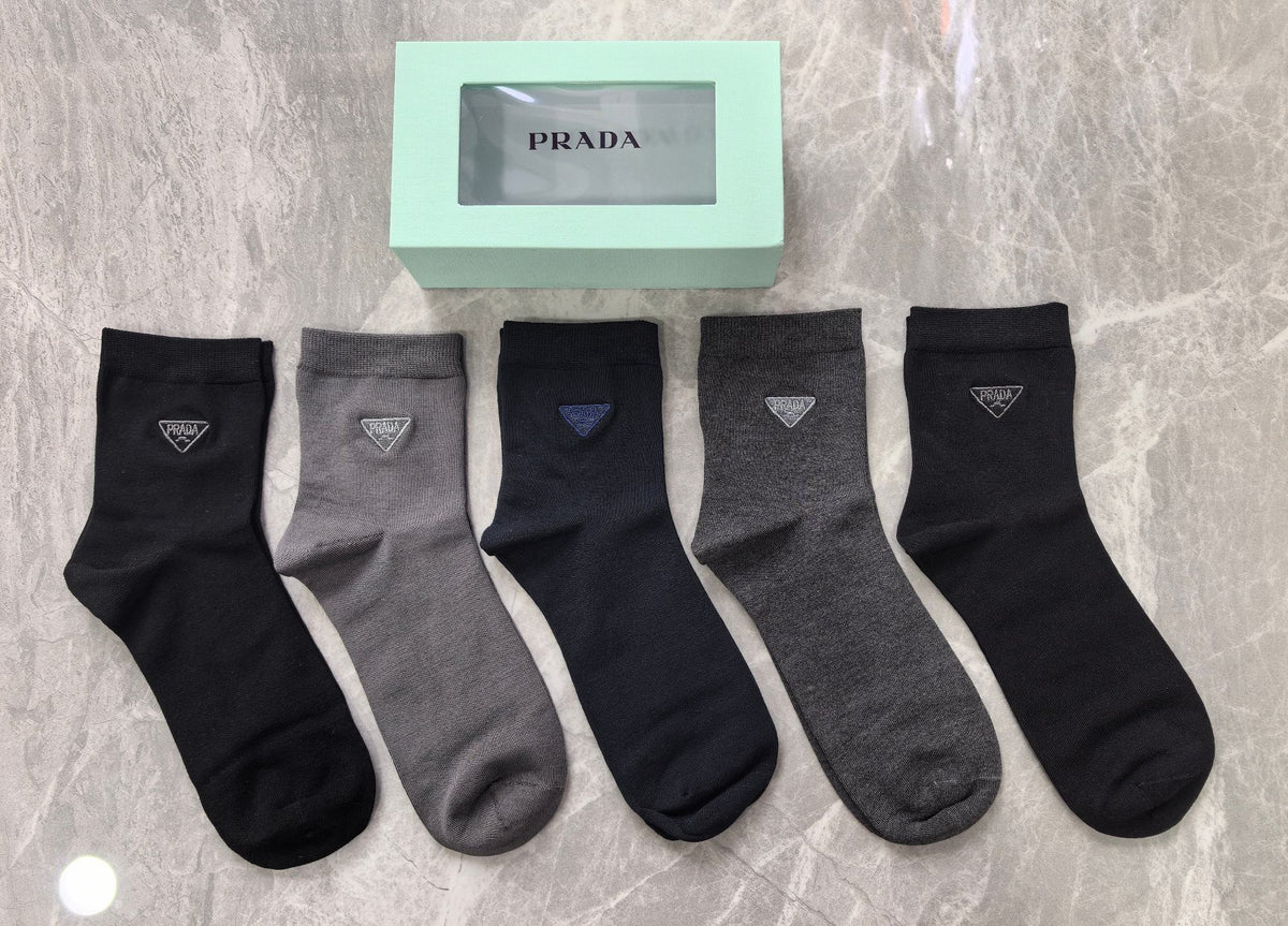 Prada Modal Triangular Emblem Crew Socks - 5-Pair Set