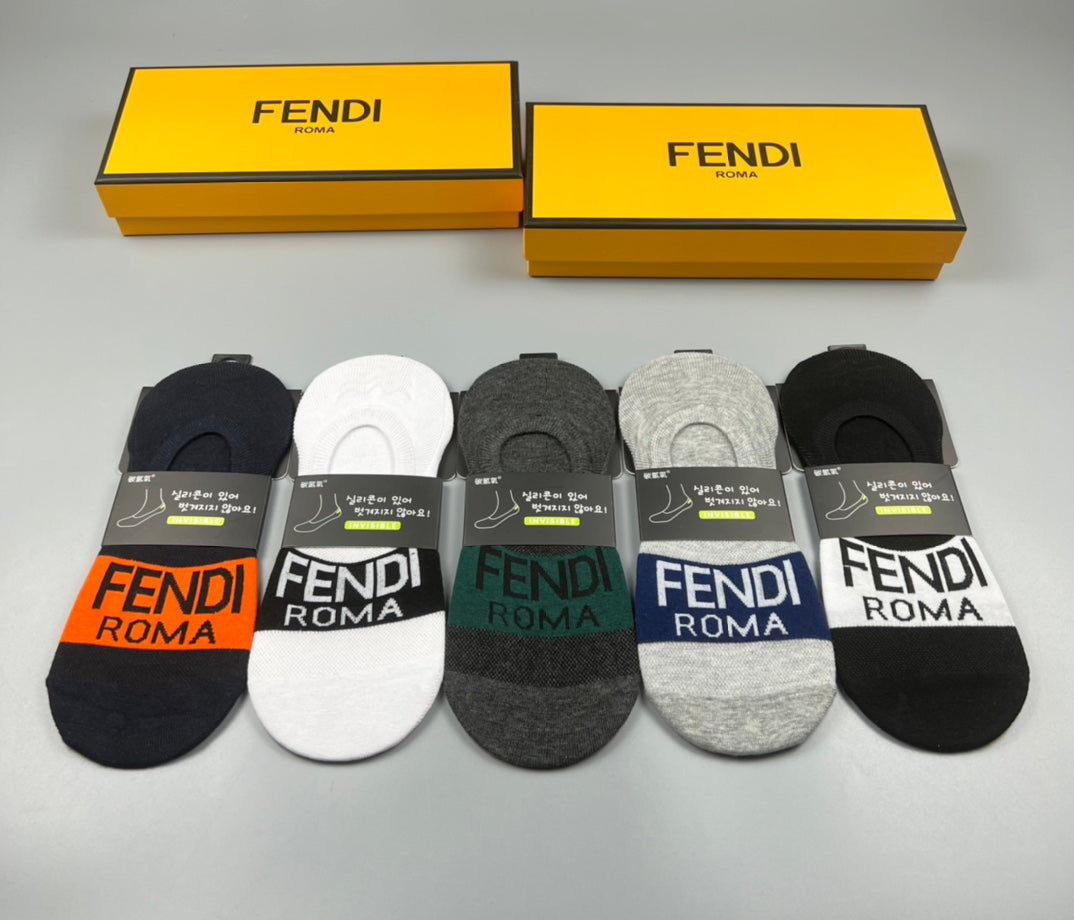 Fendi Cotton Colourful Wordmark Bands No-Show Socks