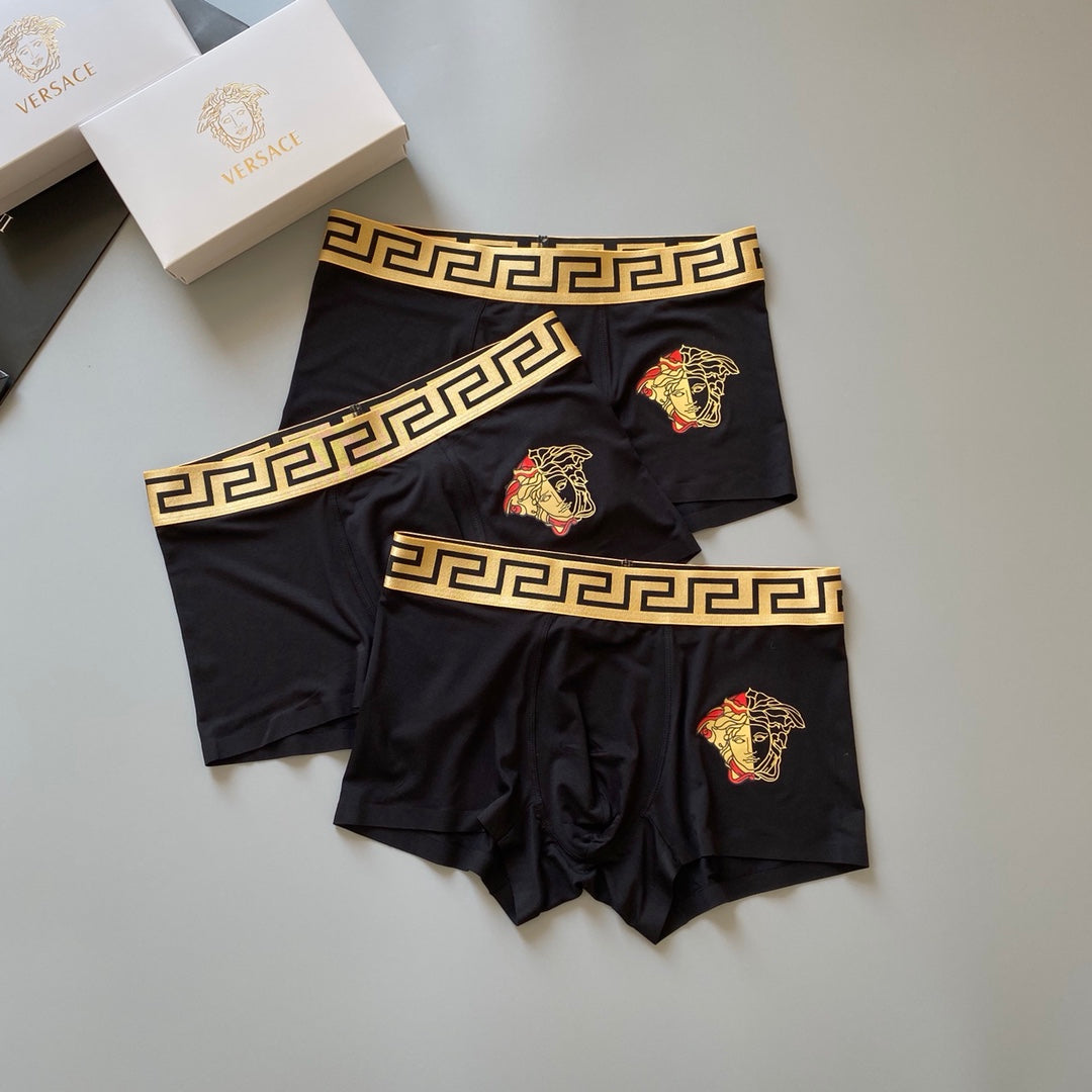 Versace 91% Modal & 9% Spandex Medusa Series Seamless-Cut Men's Boxer Briefs - 3-Piece Box