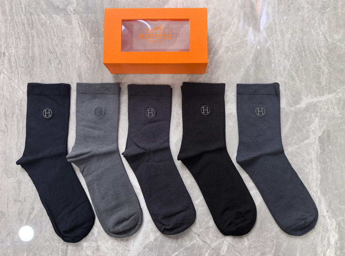 Hermes Modal Small H Motifs Crew Socks - 5-Pair Set