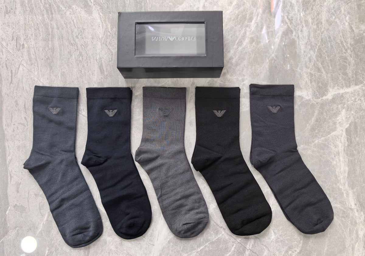 Emporio Armani Modal Eagle Motifs Crew Socks - 5-Pair Set