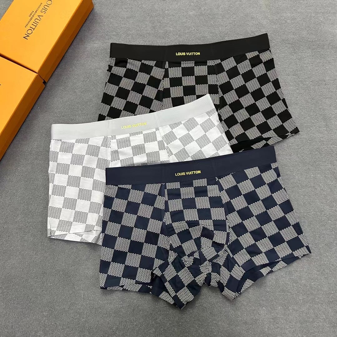 Louis Vuitton Black, White And Navy Checker-Pattern Boxer Briefs Men's Boxer Briefs - 3-Piece Box