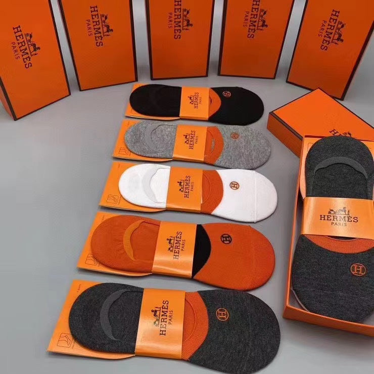 Hermes Small Emblem No-Show Socks - 5-Pair Set