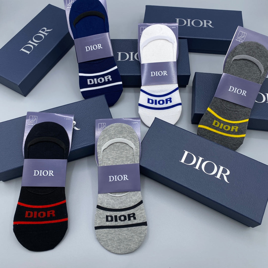 Dior Logo-Band Color-Block No-Show Socks - Box of 5 Pairs