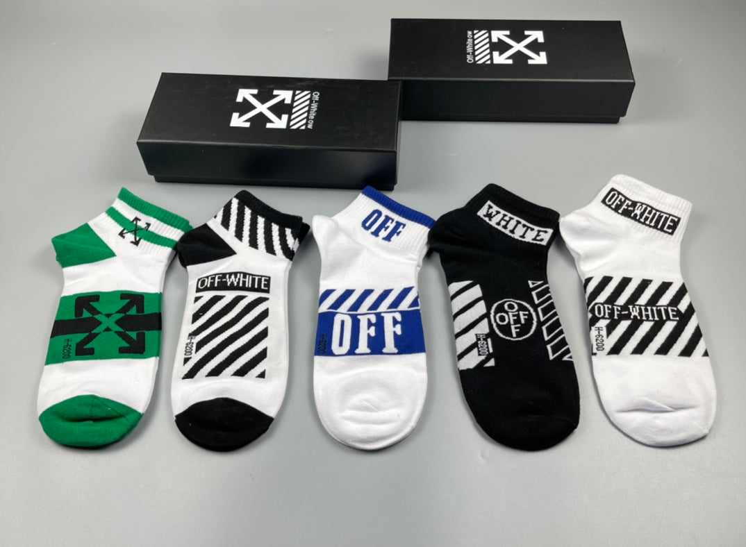 Off-White Diagonal Graphic Ankle Socks - 5-Pair Set