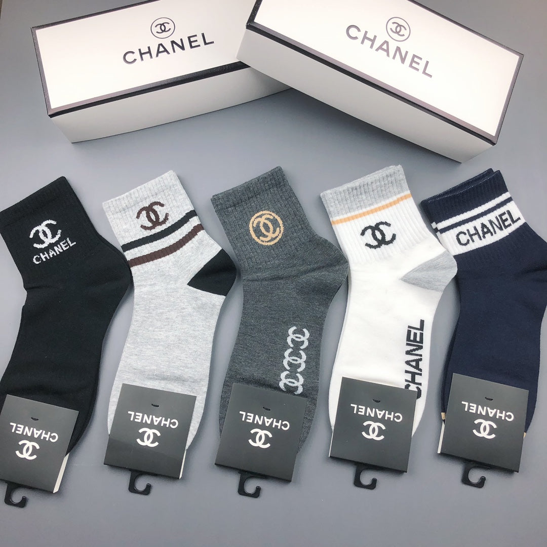 Chanel Logo Crew Socks - 5-Pair Box