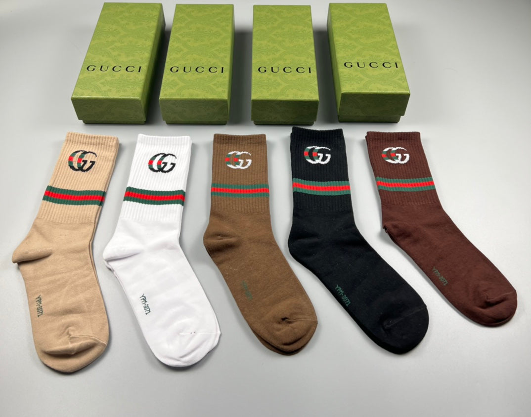 Gucci Cotton Wordmark And Stripe Crew Socks - 5-Pair Set