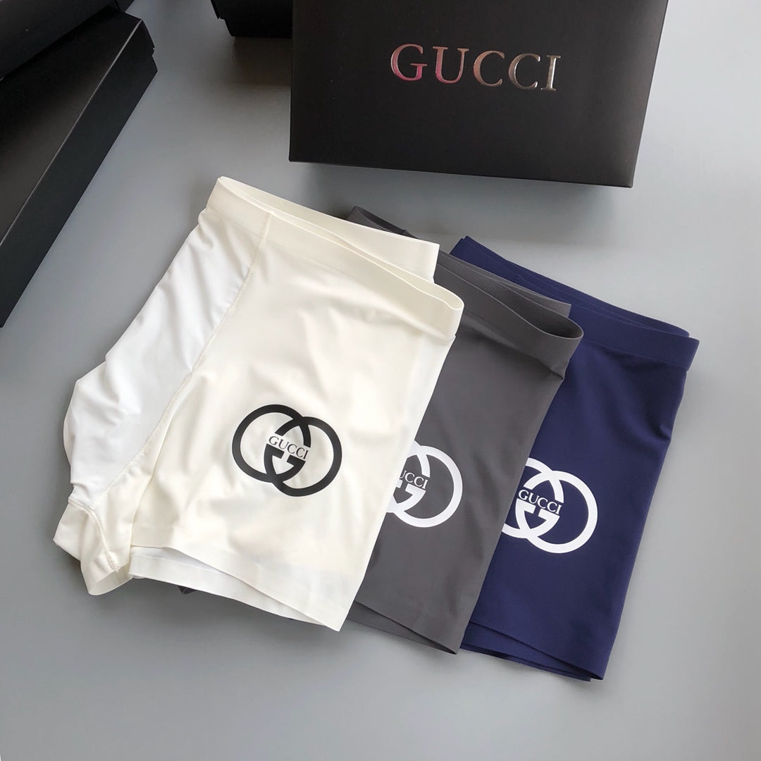 Gucci Solid Panels And Visible Emblem Details Men's Boxer Briefs - 3-Piece Box