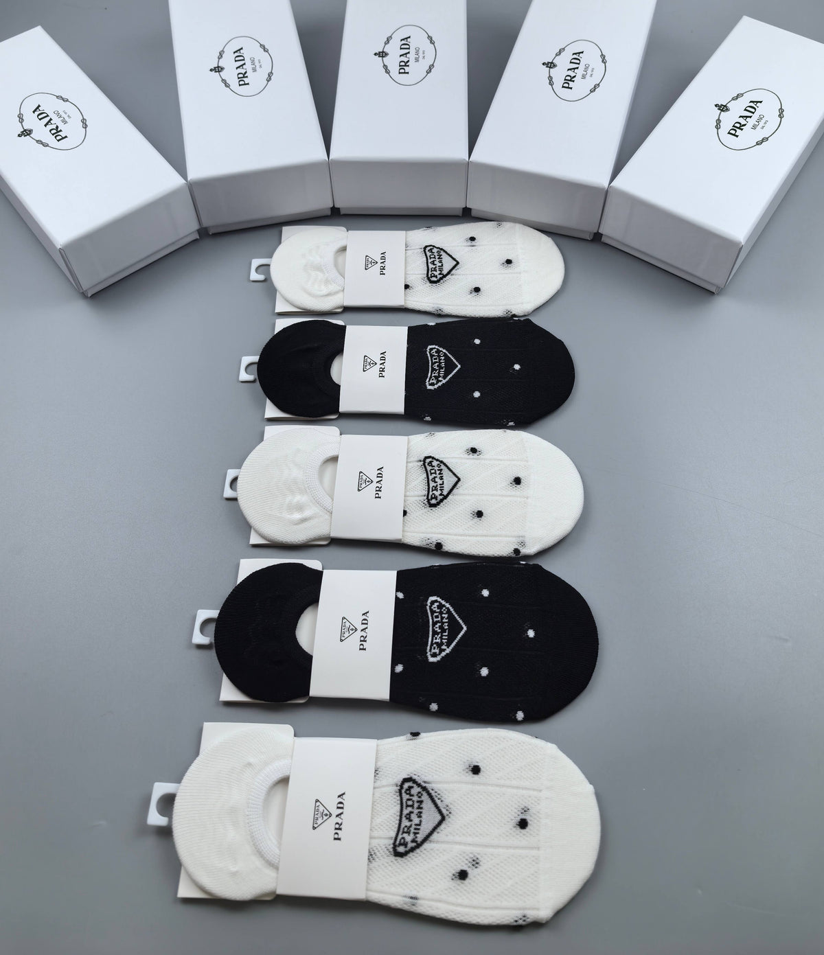 Prada Combed cotton Visible Logo, Stripe Or Motif Details Crew Socks - 5-Pair Set