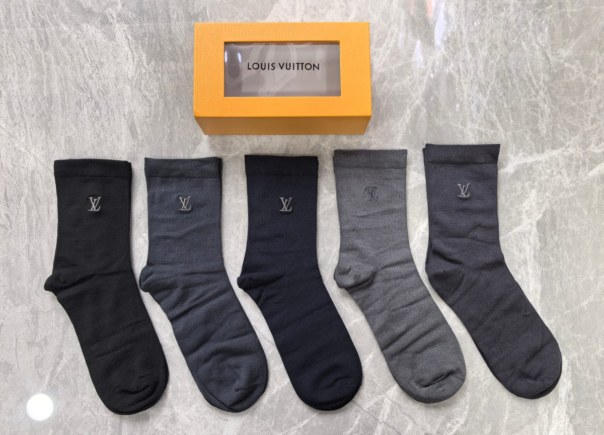 Louis Vuitton Modal Contrast Initial Crew Socks - 5-Pair Set