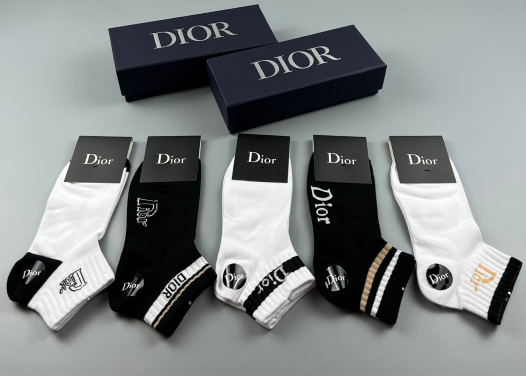 Dior Black-and-White Logo Ankle Socks - Box of 5 Pairs