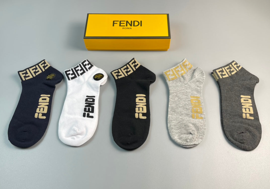 Fendi Wordmark And Letter-Pattern No-Show Socks - 5-Pair Set