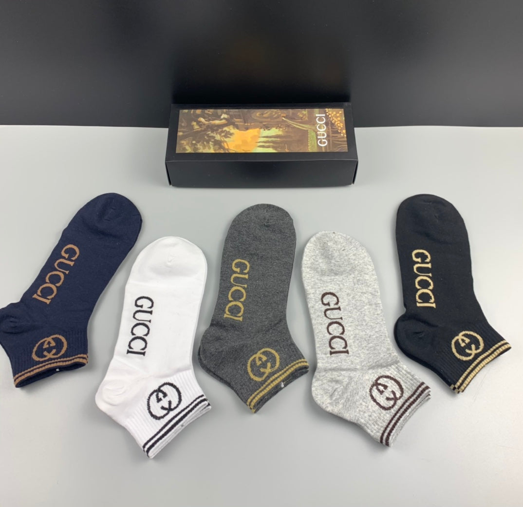 Gucci Gold-Tone Wordmark No-Show Socks - 5-Pair Set