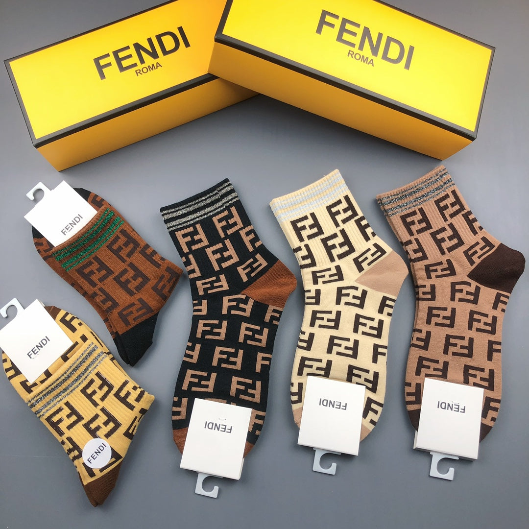 Fendi Monogram Crew Socks - 5-Pair Box