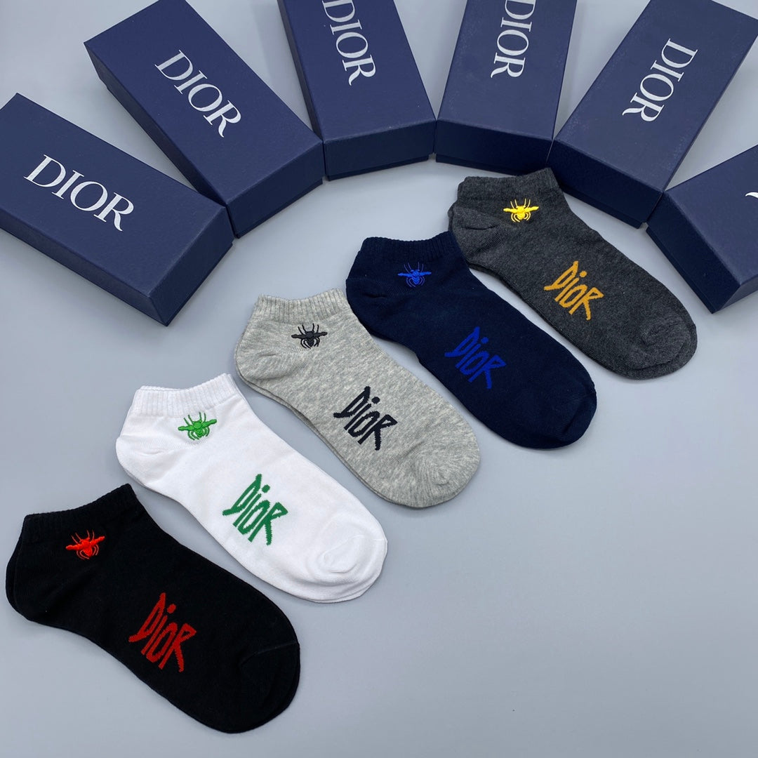 Dior Colourful Embroidered Lettering Ankle Socks - 5-Pair Set