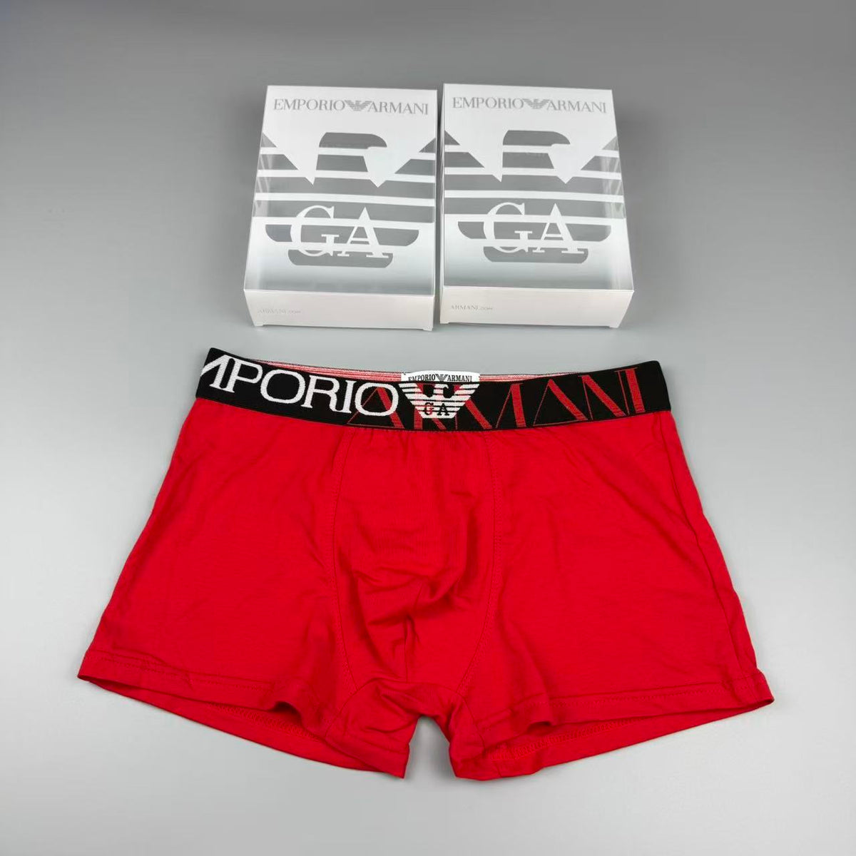 Armani Red, Navy, Black & Grey Cotton Men's Boxer Briefs - 3-Piece Box