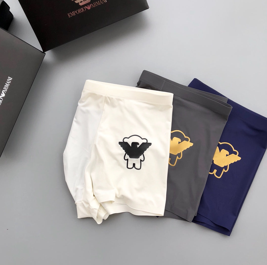 Armani Milk-Silk Bear Series Seamless-Cut Men's Boxer Briefs - 3-Piece Box