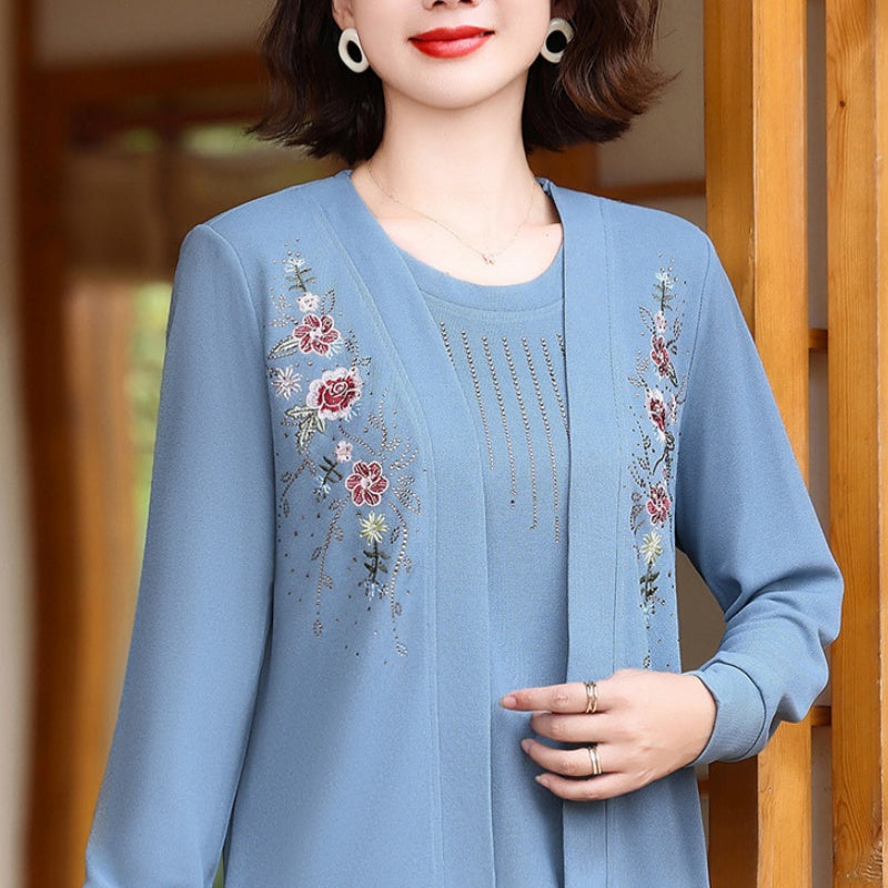 Women's Chic Embroidered Long-Sleeve Knit Top Clothing & Accessories