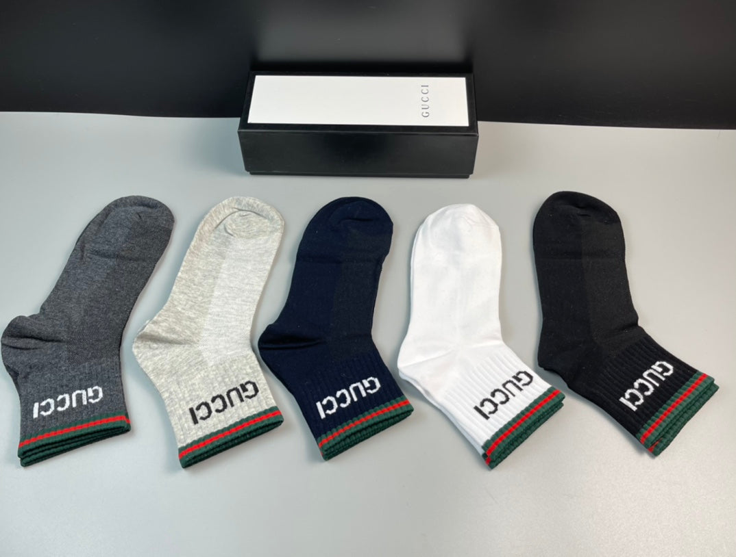 Gucci Cotton Coloured Stripe Panels Crew Socks - 5-Pair Set