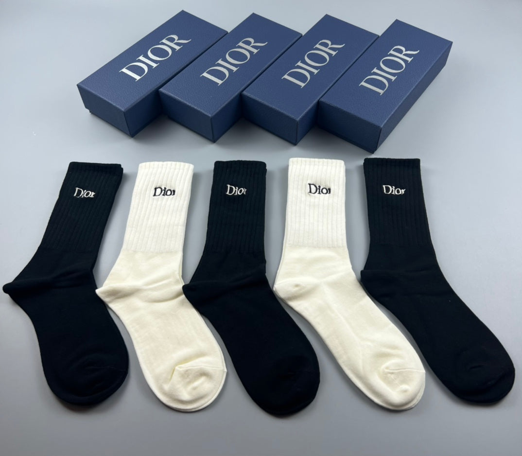 Dior Clean Wordmark Crew Socks - 5-Pair Set