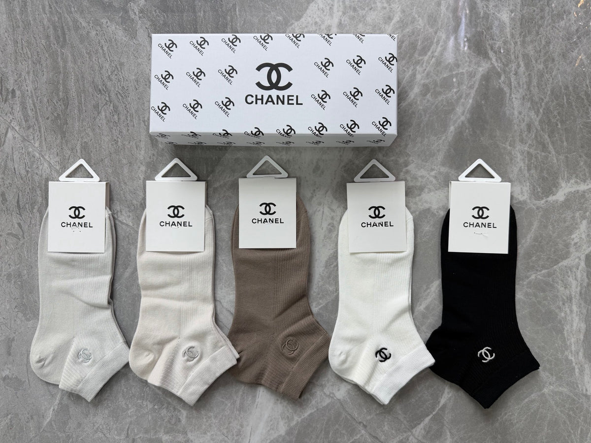 Chanel Modal Repeating Emblem Ankle Socks - 5-Pair Set