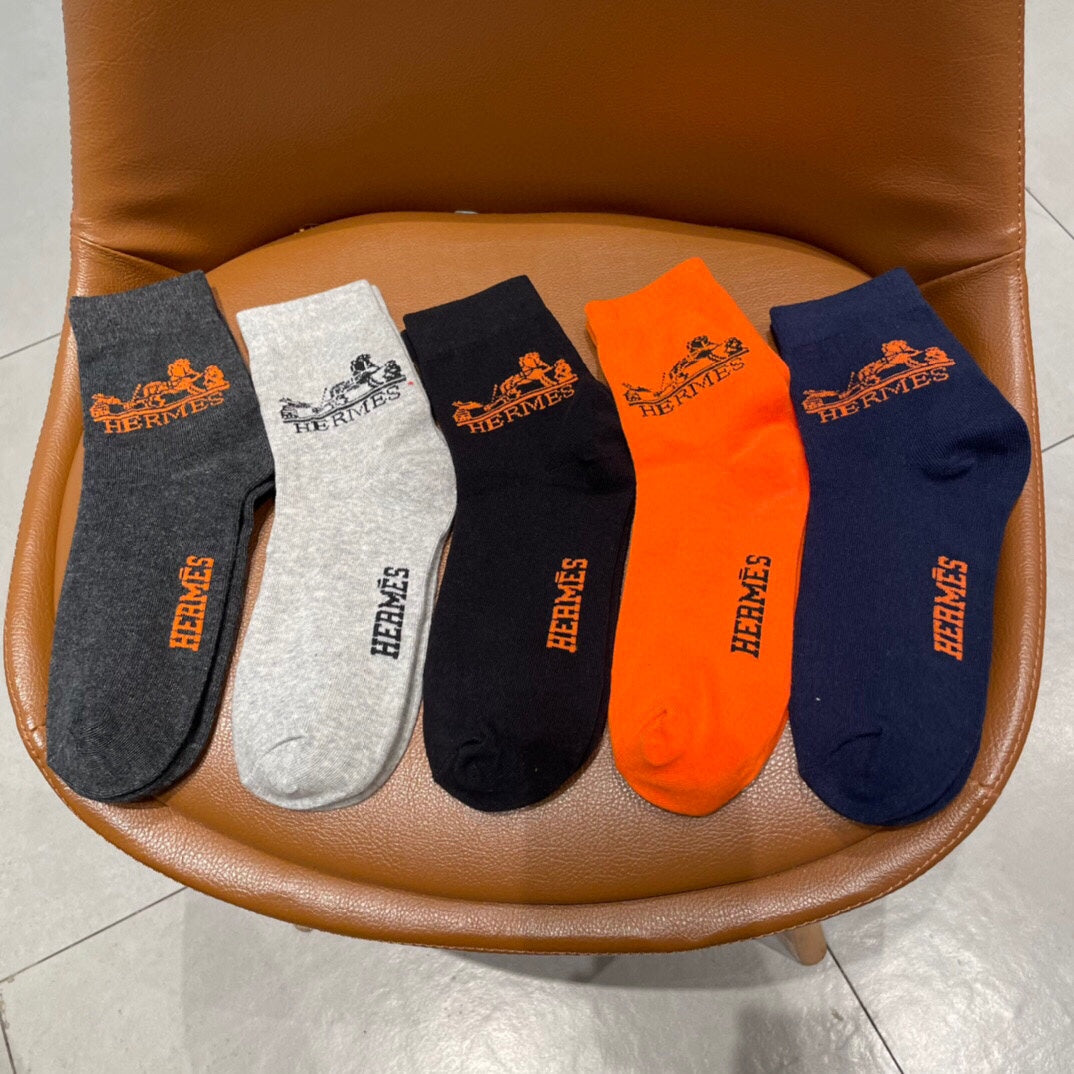 Hermes Embroidered Horse Motifs Crew Socks - 5-Pair Set