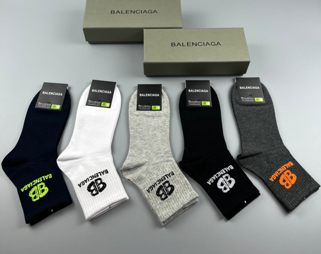 Balenciaga Bright Logo Mid-Calf Socks - 5-Pair Box