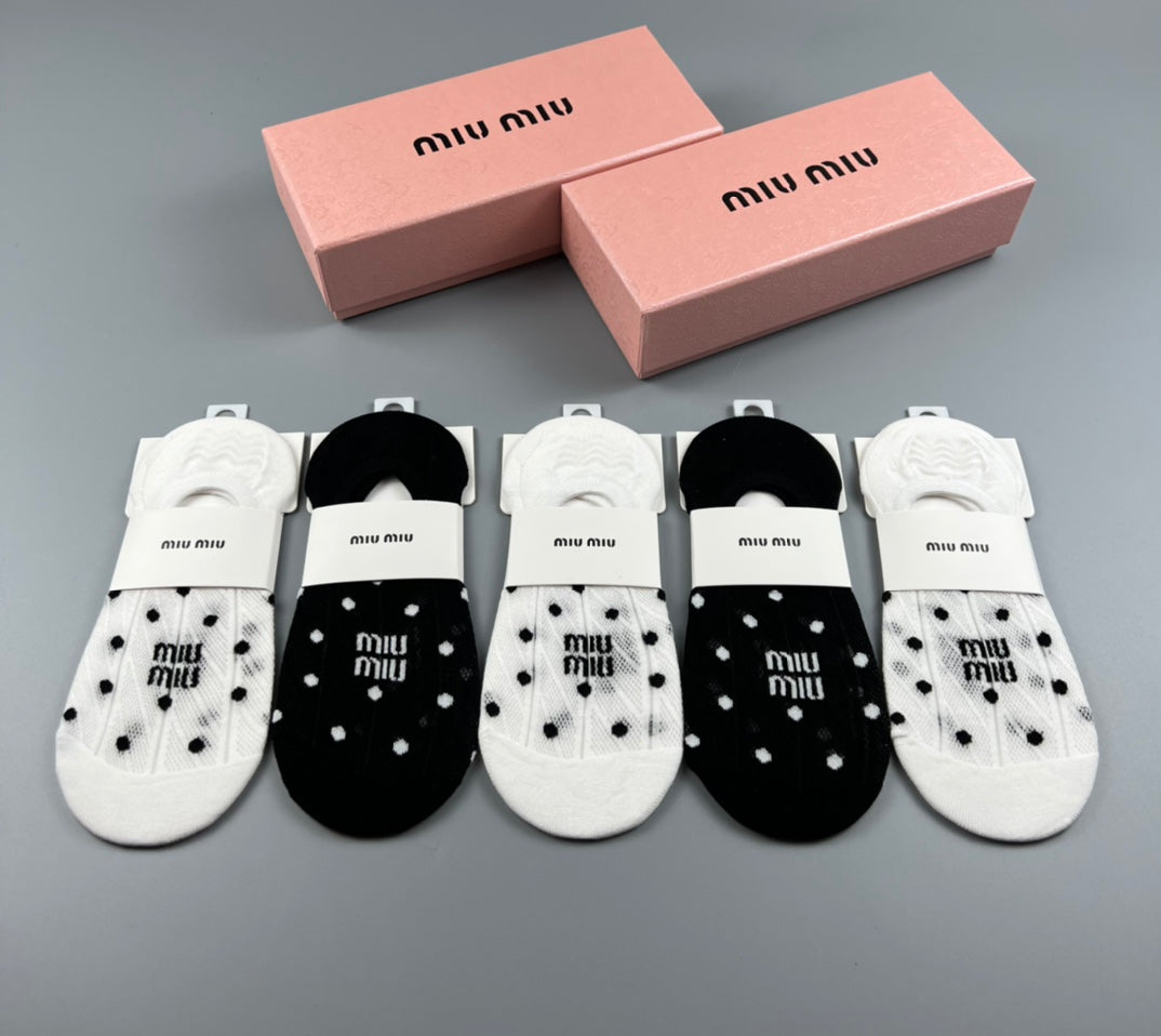 Miu Miu Combed cotton Visible Logo, Stripe Or Motif Details Crew Socks