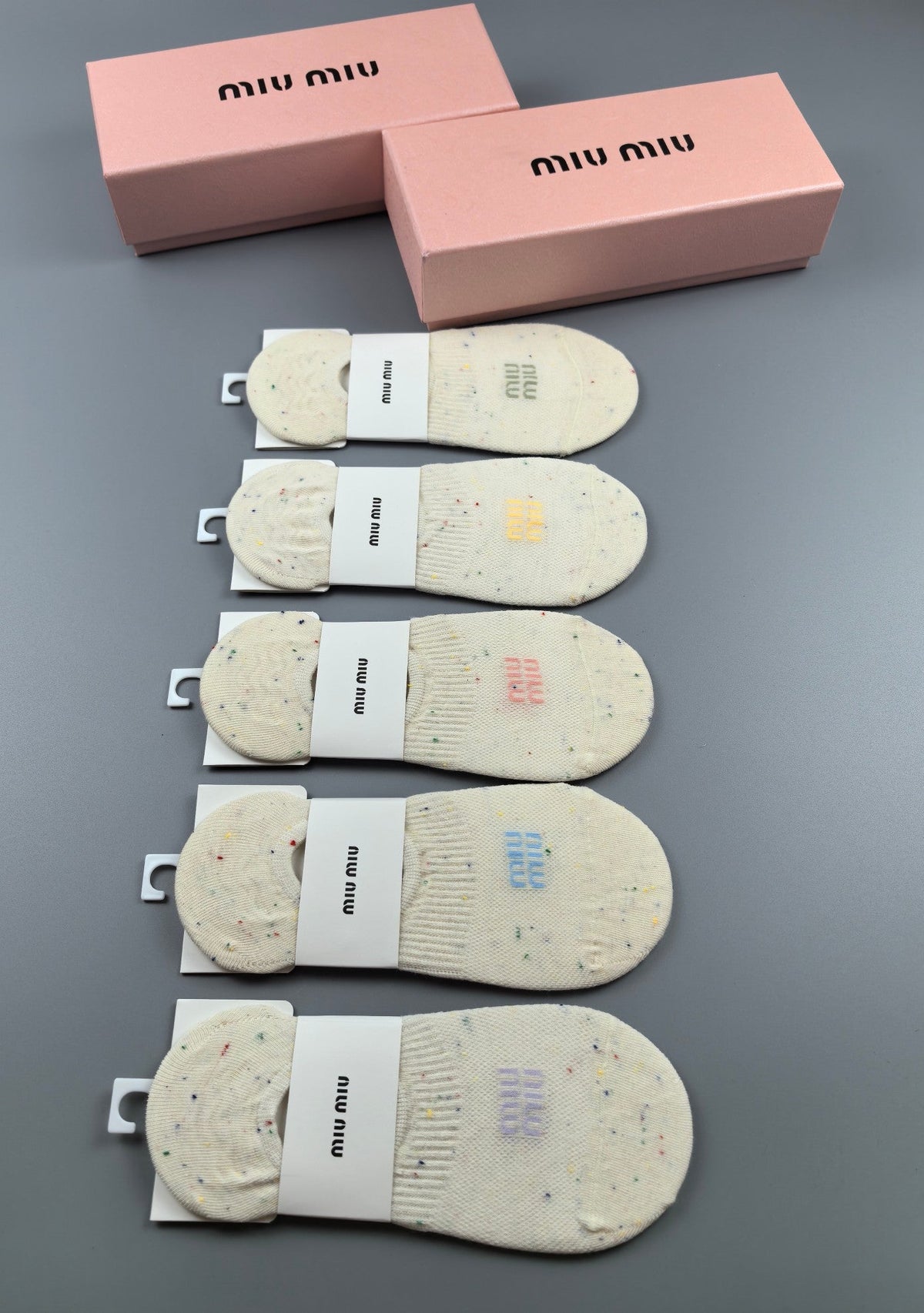 Miu Miu Combed cotton Visible Logo, Stripe Or Motif Details No-Show Socks