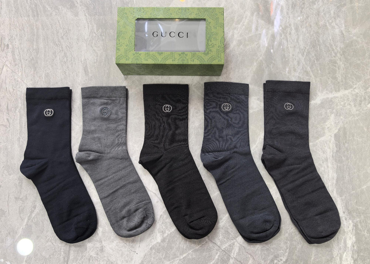 Gucci Modal Small Contrast Emblems Crew Socks - 5-Pair Set