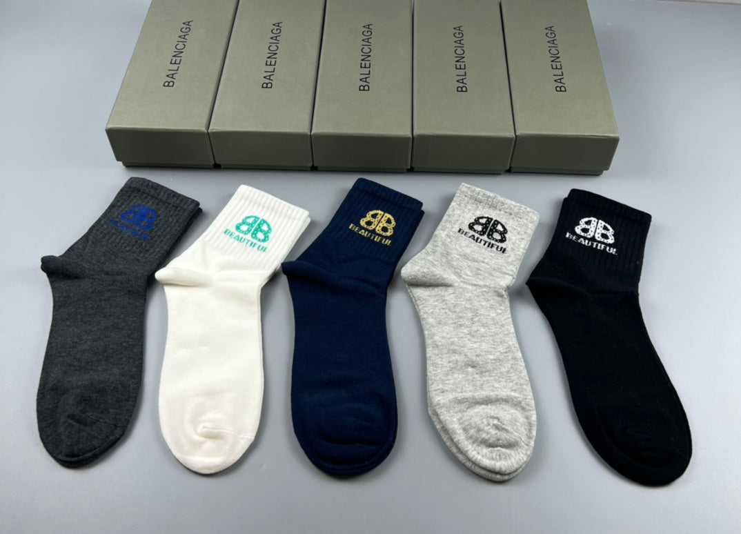 Balenciaga Colourful Bb Graphics Crew Socks - 5-Pair Set