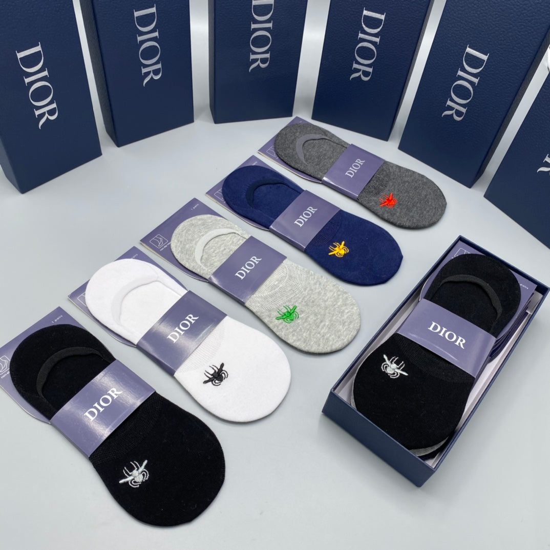 Dior Embroidered Bee No-Show Socks - Box of 5 Pairs