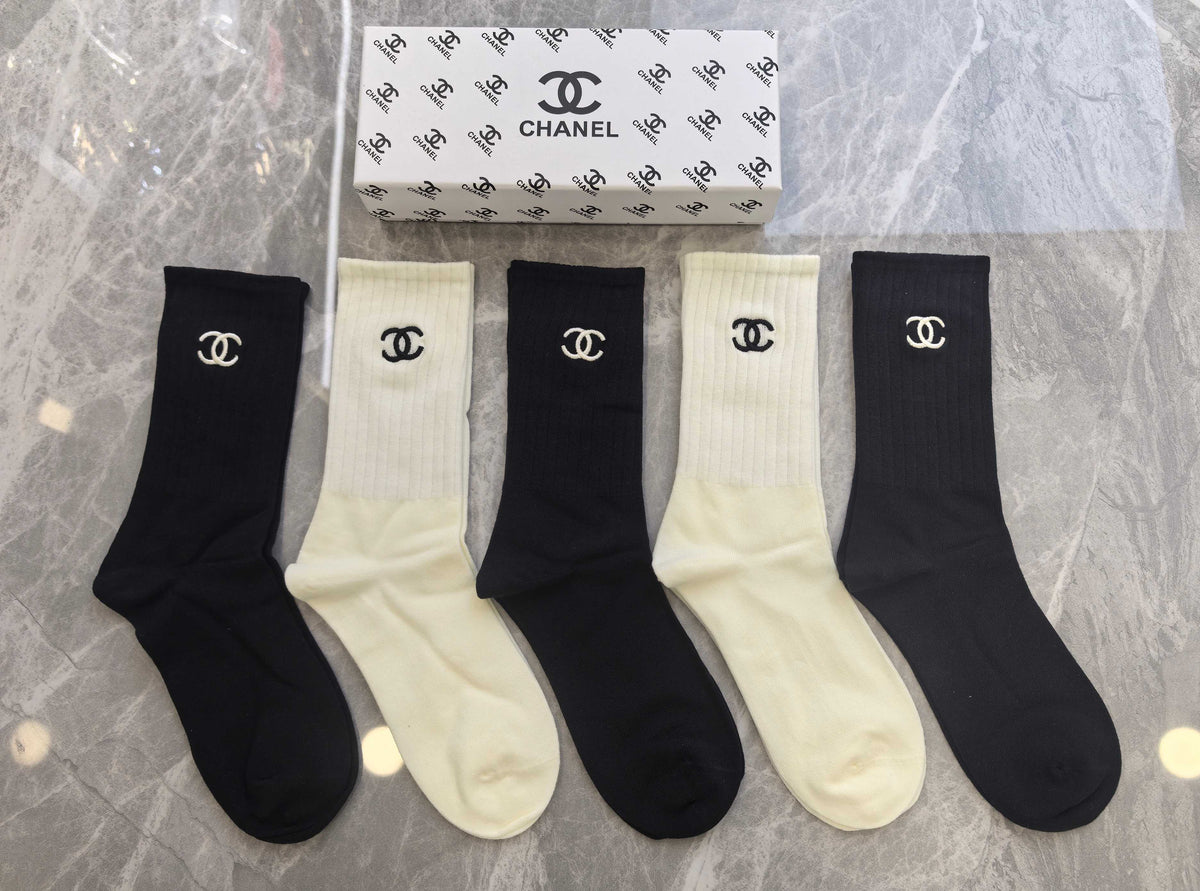 Chanel Small Emblem Crew Socks - 5-Pair Set