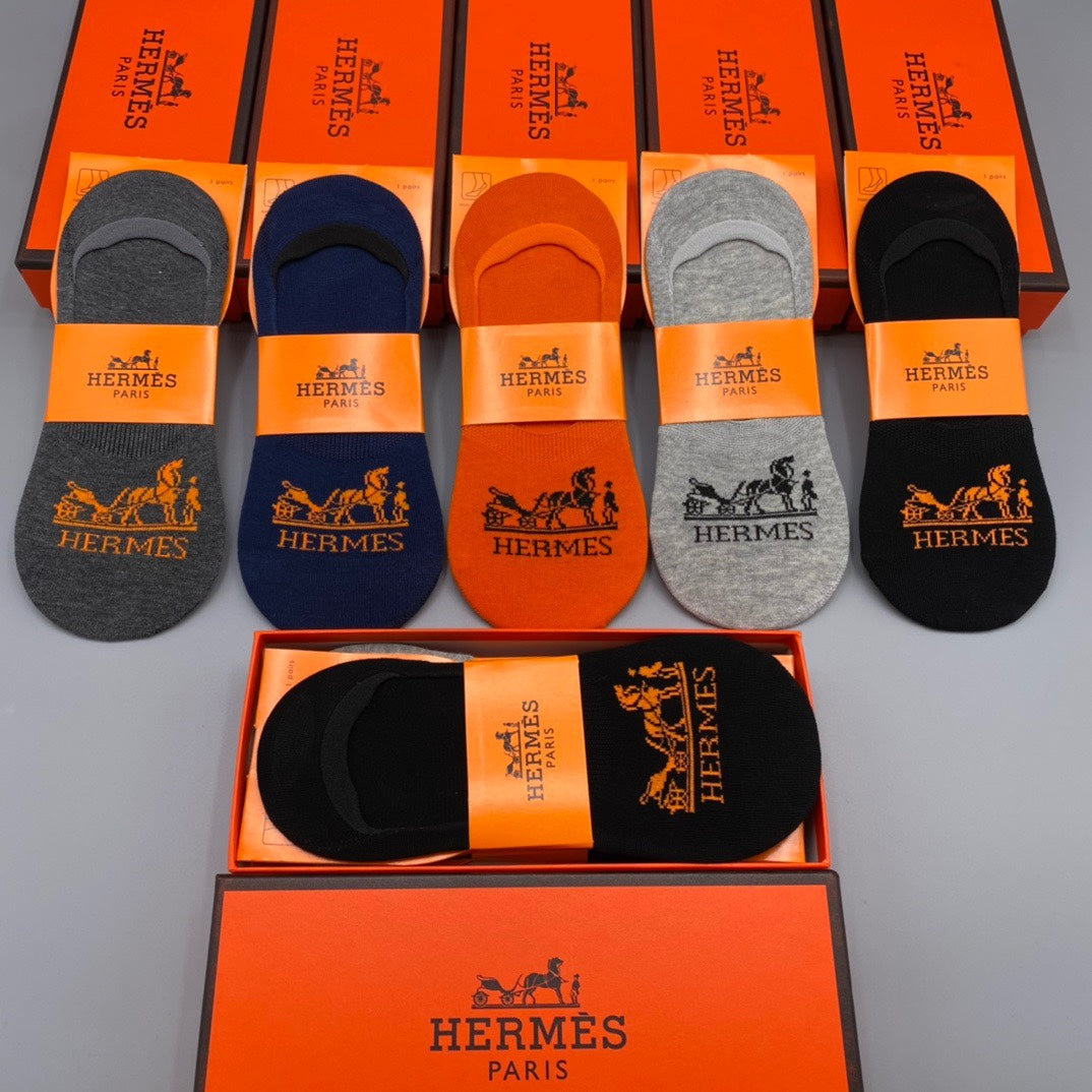 Hermes Logo No-Show No-Show Socks - 5-Pair Box