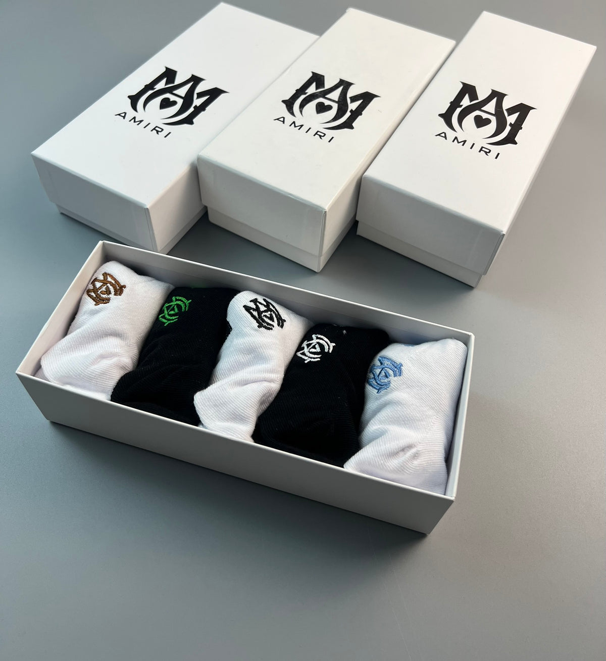 Amiri Cotton Script And Initial No-Show Socks - 5-Pair Set