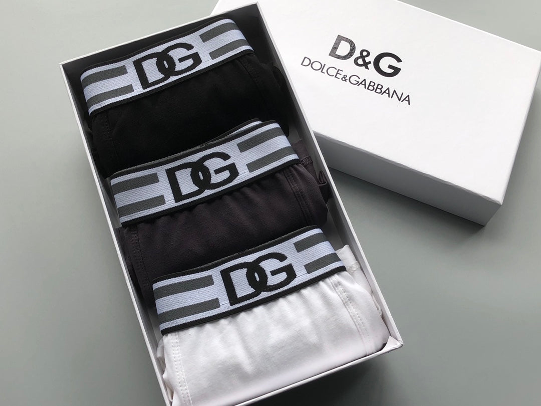 Dolce & Gabbana Cotton Striped Logo Waistbands Men's Boxer Briefs