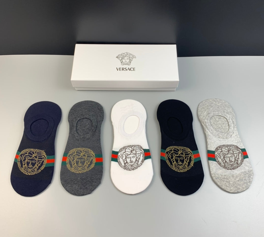 Versace Medallion Graphics No-Show Socks - 5-Pair Set