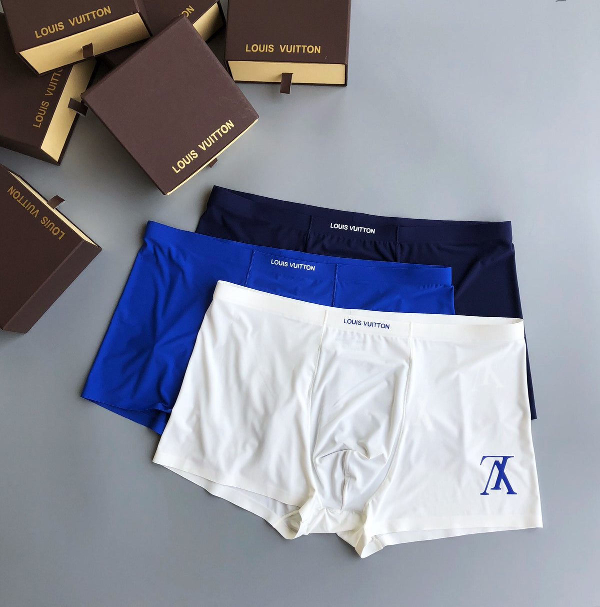 Louis Vuitton Solid Panels And Visible Emblem Details Men's Boxer Briefs - 3-Piece Box