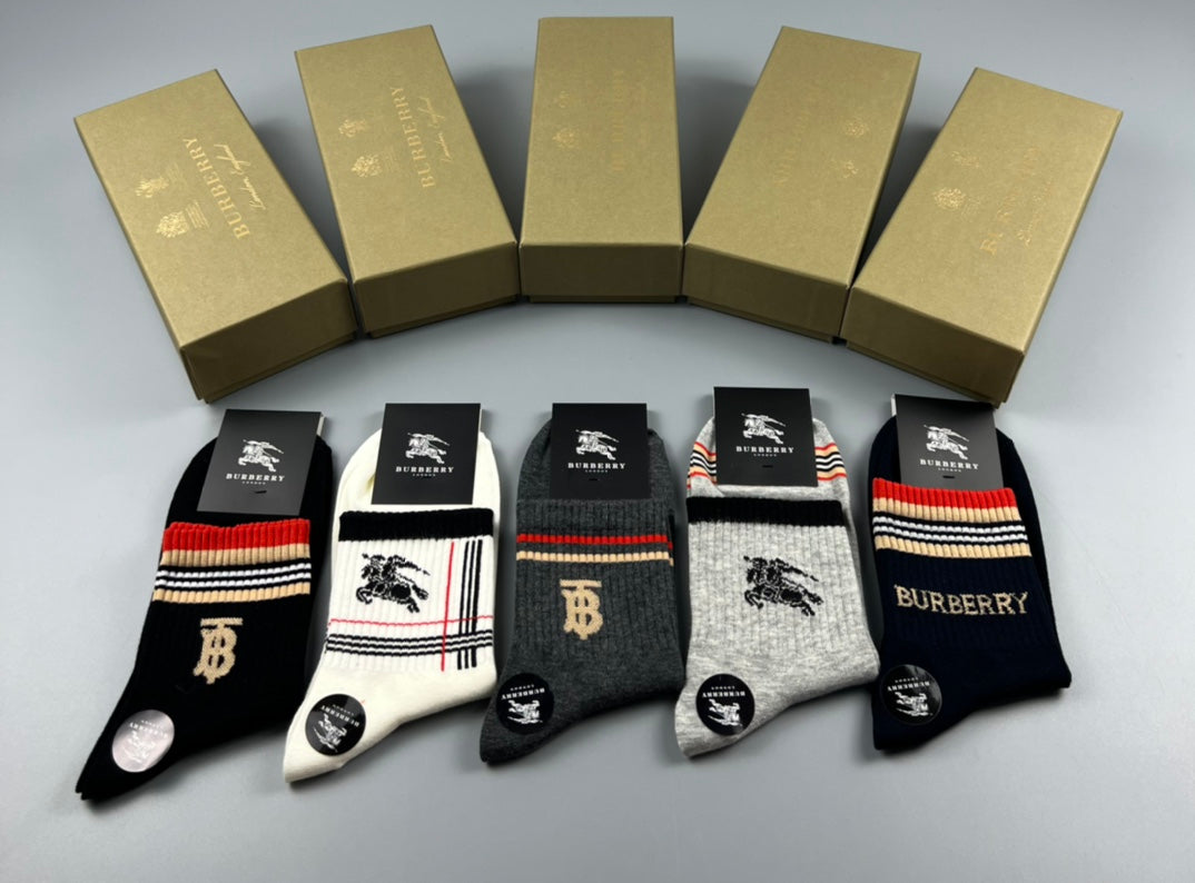 Burberry Cotton Simple Contrast Mid-Calf Socks - 5-Pair Set