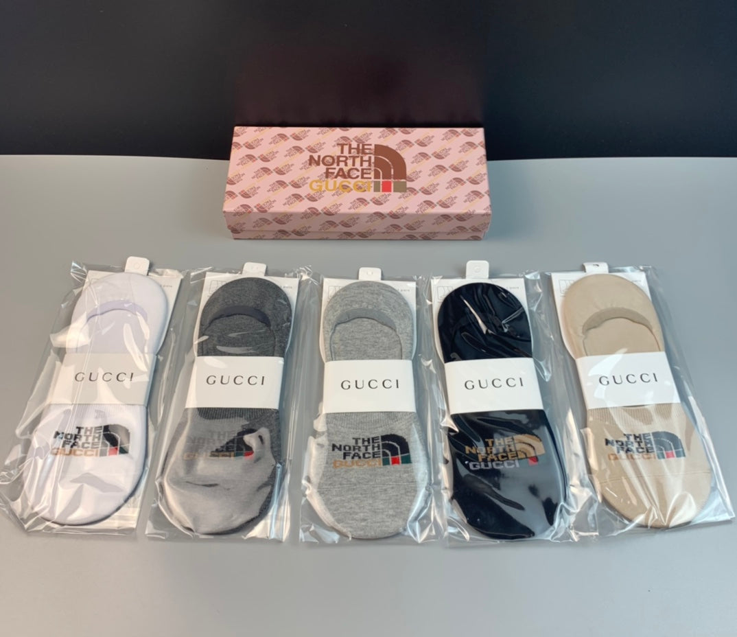 Gucci x The North Face 200-needle cotton Mixed Collaborative Motifs No-Show Socks - 5-Pair Set