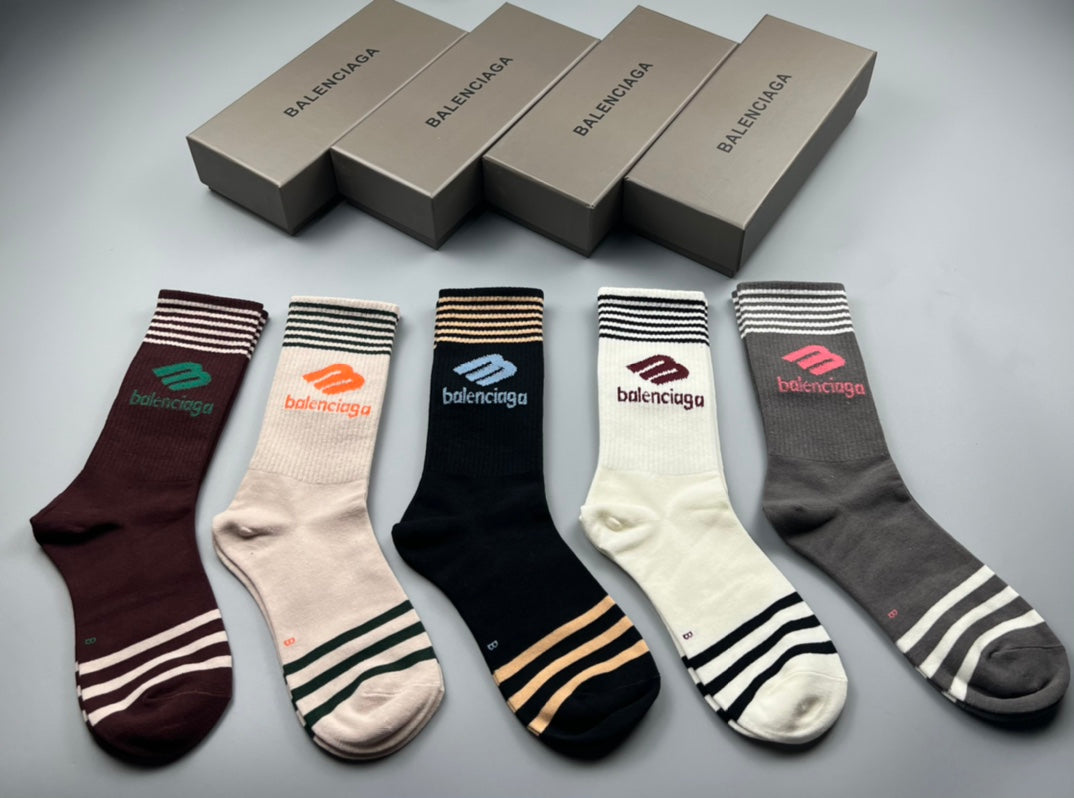 Balenciaga Cotton Stripe And Wordmark Crew Socks