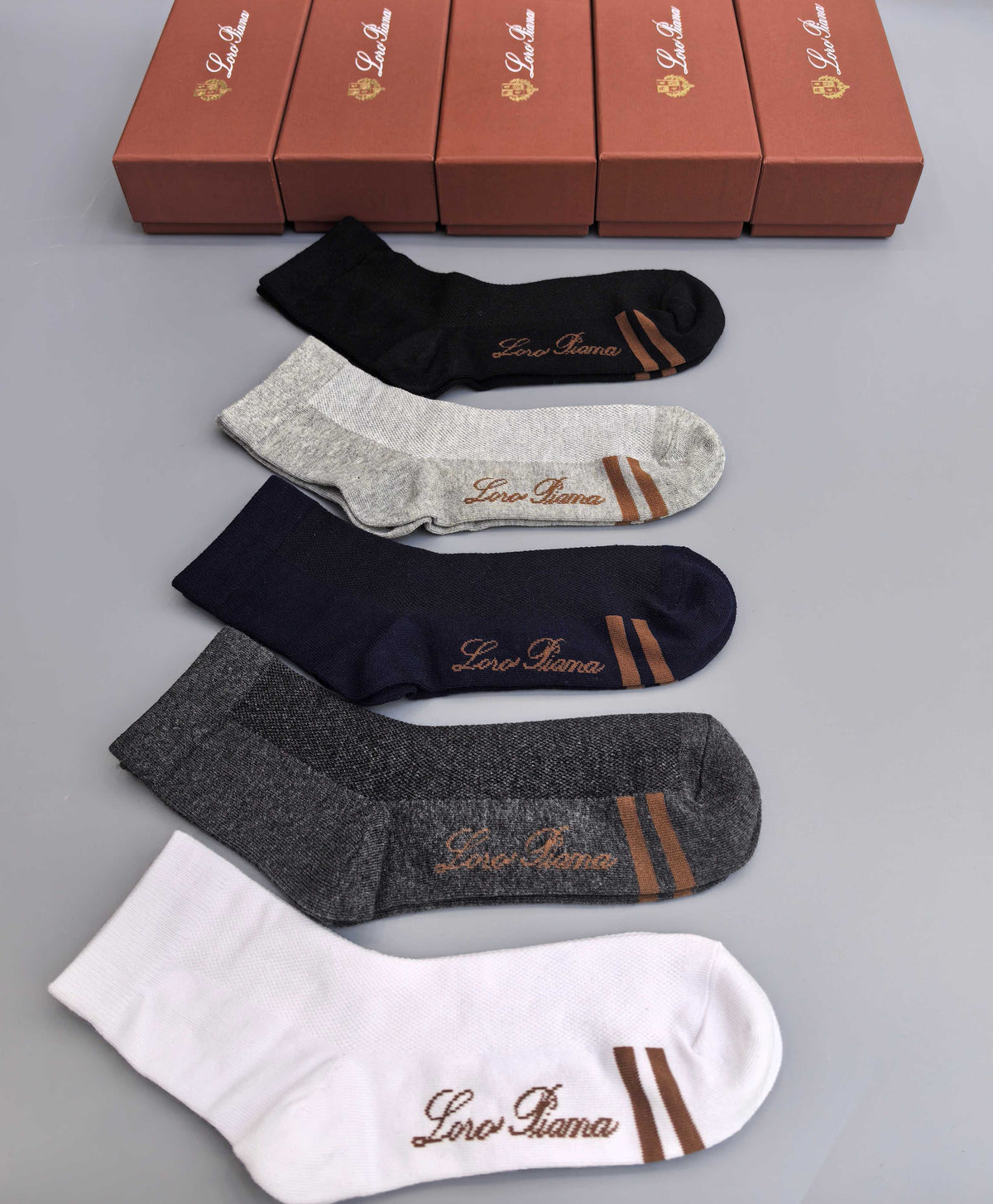 Loro Piana Restrained Script Crew Socks - 5-Pair Set