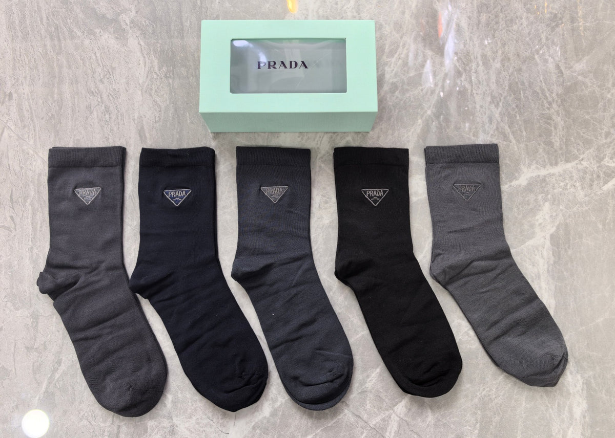 Prada Modal Triangular Logo Crew Socks - 5-Pair Set