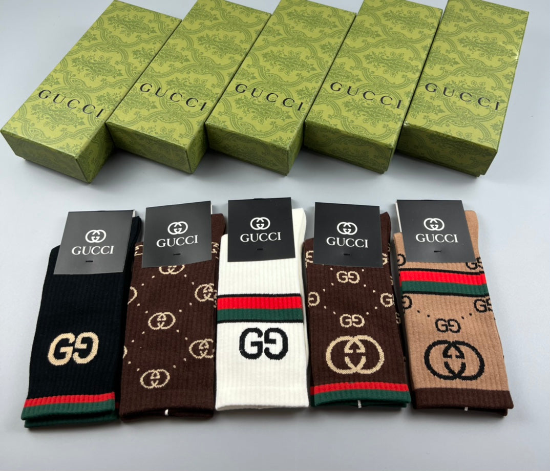 Gucci Cotton Monogram-Style And Stripe Crew Socks - 5-Pair Set