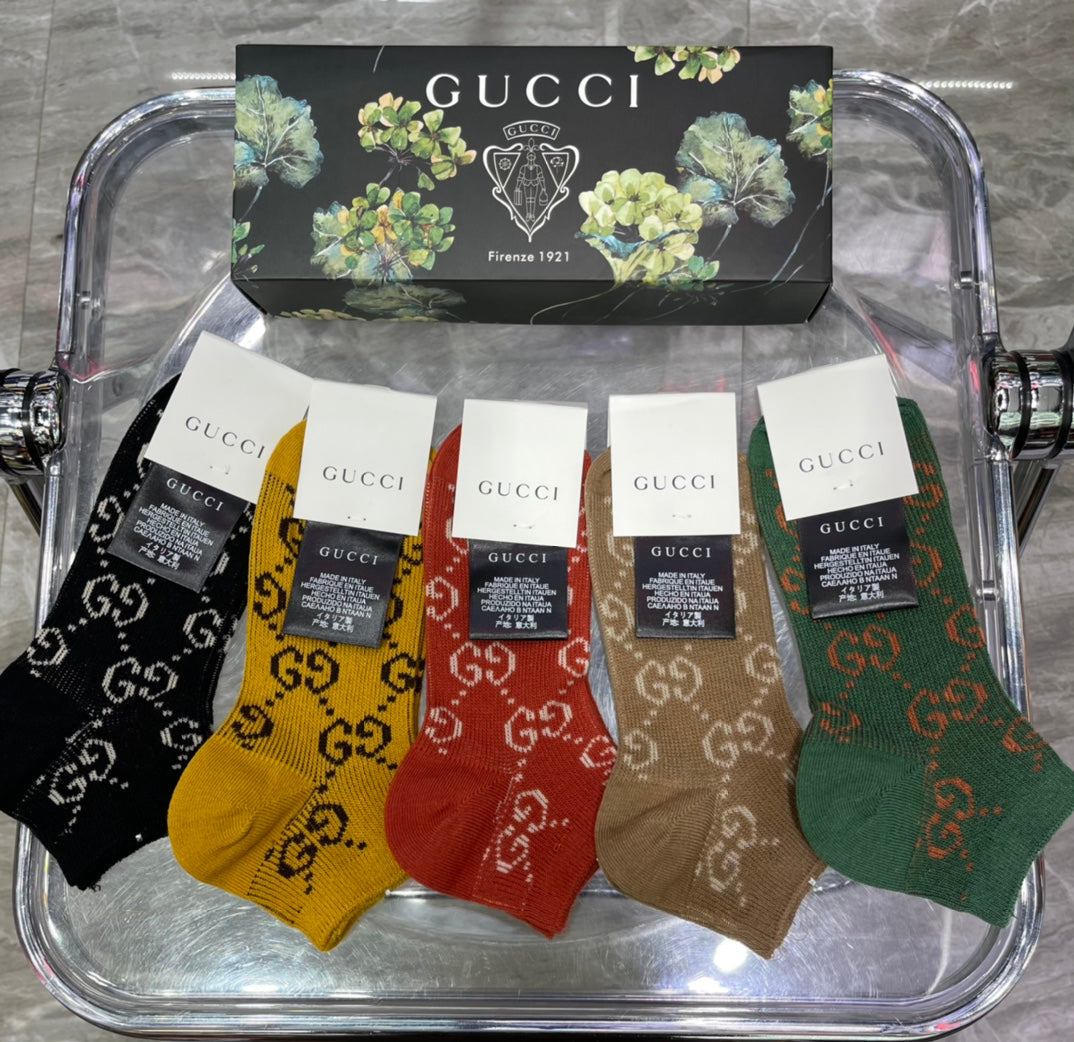 Gucci Floral-Box Monogram Crew Socks - Box of 5 Pairs