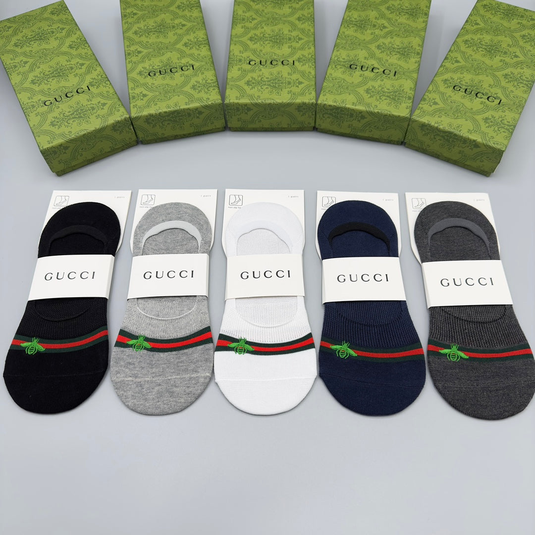 Gucci Web-Stripe Bee No-Show Socks - Box of 5 Pairs